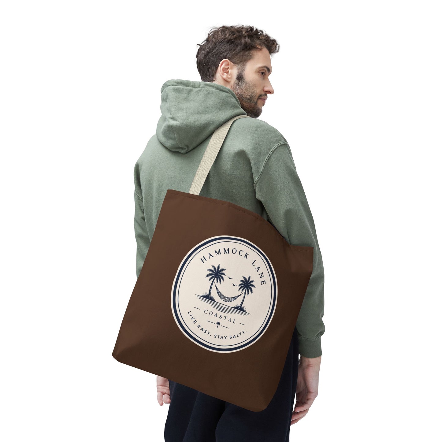 Brown Patch Tote Bag with Smiley Emblem