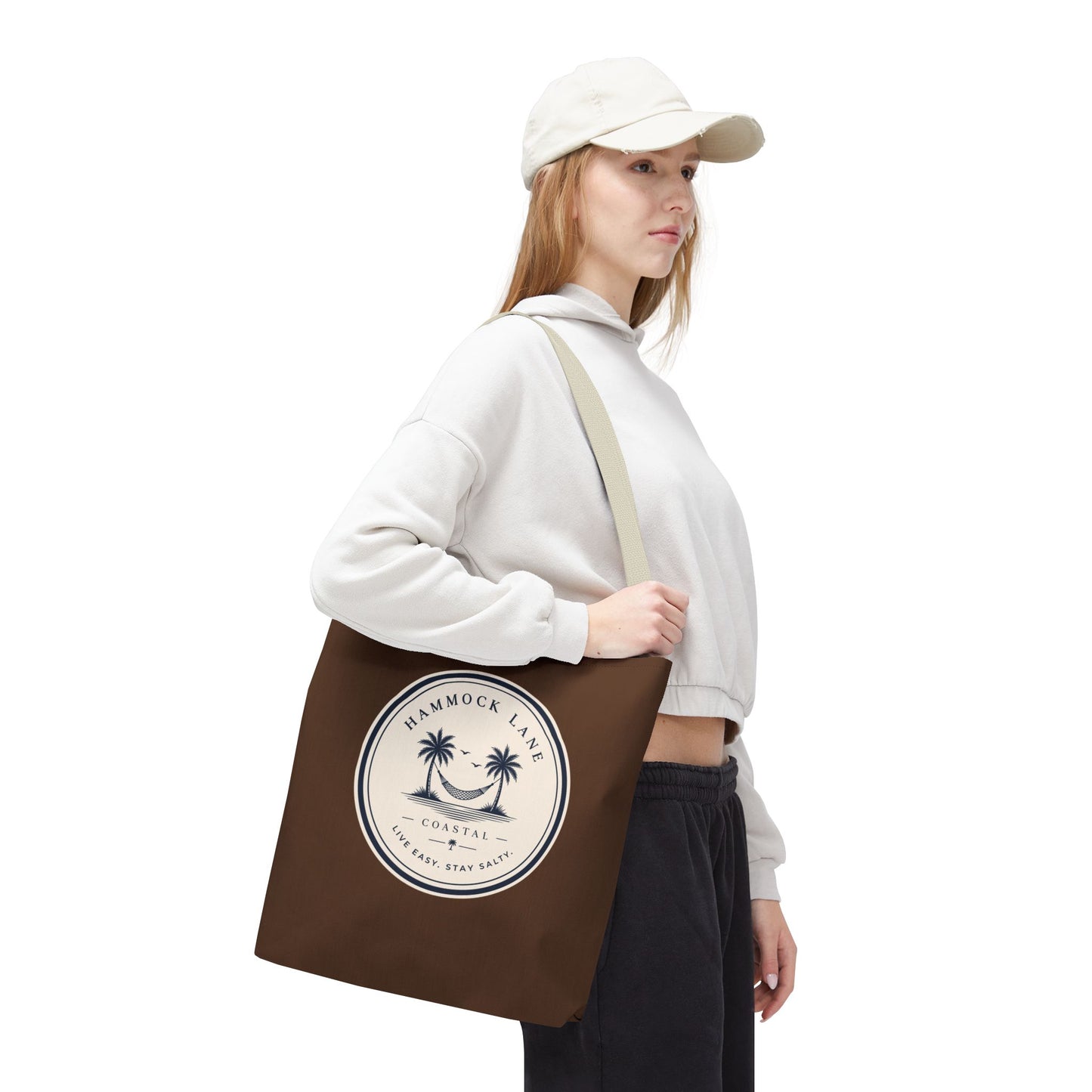 Brown Patch Tote Bag with Smiley Emblem