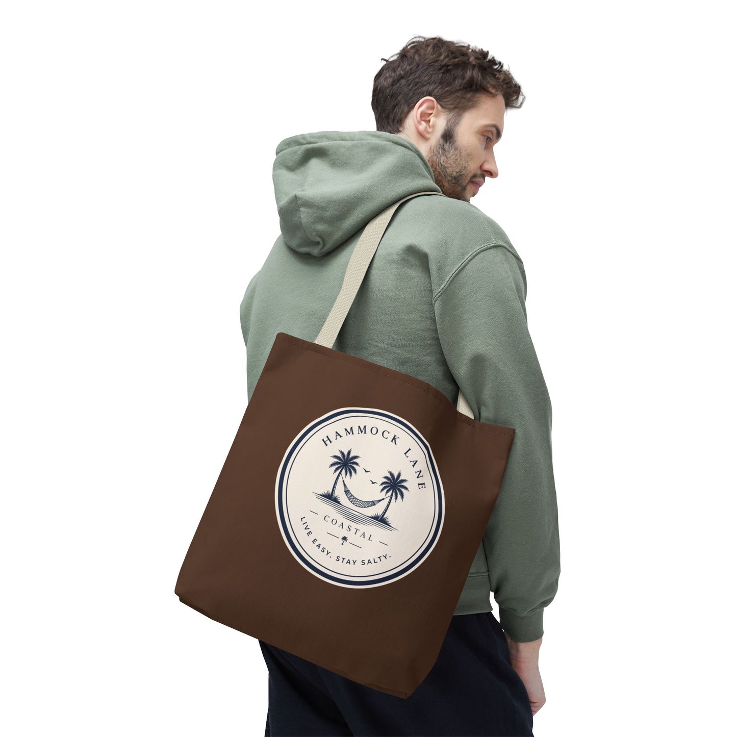 Brown Patch Tote Bag with Smiley Emblem